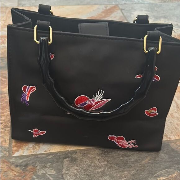 red hat society Handbags - Embroidered Black Handbag
